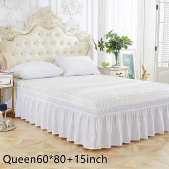 Drie Zijden Geen Oppervlak Bruiloft Elastische Ruches Solid Home Decoratie Cover Bed Rok Slaapkamer Hotel Twin Queen Wrap Rond wit