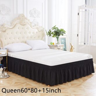 Drie Zijden Geen Oppervlak Bruiloft Elastische Ruches Solid Home Decoratie Cover Bed Rok Slaapkamer Hotel Twin Queen Wrap Rond zwart