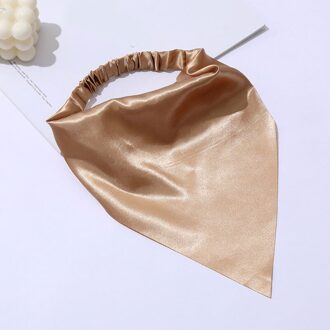 Driehoek Sjaal Bandana Glossy Satin Hair Scrunchies Elastische Haarband Driehoek Sjaal Hoofdband Effen Tulband Headwrap Hoofdbanden licht khaki
