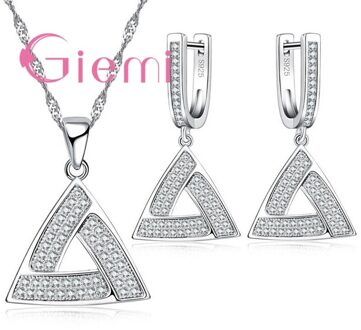 Driehoek Vorm Super Shiny Cubic Zirkoon Ketting Hanger Oorringen Sets Mode 925 Sterling Zilveren Vrouwen Aanwezig