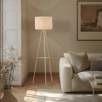 driepoot vloerlamp Libbie, 155 cm, linnen, crèmekleurig