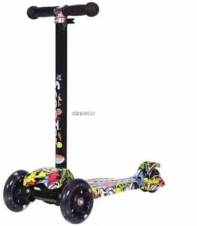 Driewieler Kick Scooter Kinderen Voet Scooter Hoogte Verstelbare Led Knippert 3 Pu Wiel Kinderen Kids Skateboard Scooter Graffiti geel