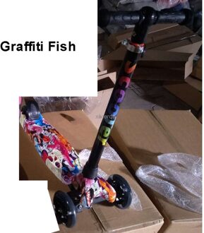 Driewieler Kick Scooter Kinderen Voet Scooter Hoogte Verstelbare Led Knippert 3 Pu Wiel Kinderen Kids Skateboard Scooter Graffiti vis