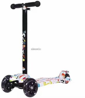 Driewieler Kick Scooter Kinderen Voet Scooter Hoogte Verstelbare Led Knippert 3 Pu Wiel Kinderen Kids Skateboard Scooter Graffiti wit