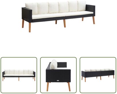 Driezitsbank Lounge - 218x67x60 cm - Duurzaam PE-rattan - Gepoedercoat staal - Zwart