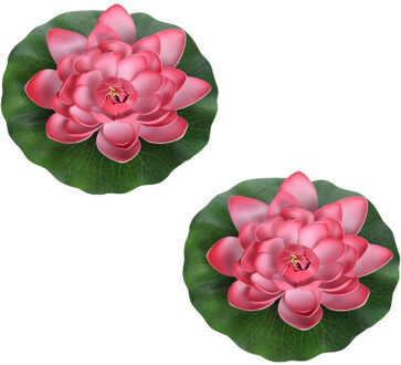 Drijvende kunst waterlelie bloemen - 2x - rood - D18 cm - Vijver decoratie - Nep bloemen - Waterleli