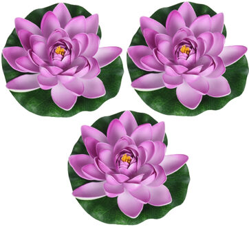 Drijvende kunst waterlelie bloemen - 3x - lila paars - D18 cm - Vijver decoratie - Nep bloemen - Wat