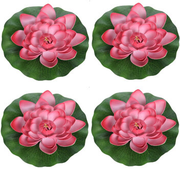 Drijvende kunst waterlelie bloemen - 4x - rood - D18 cm - Vijver decoratie - Nep bloemen - Waterleli