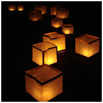 Drijvende lantaarn - lampion - 15 x 15 cm - wit - Vierkant - voor op het water