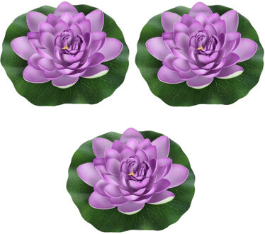 Drijvende waterlelie - 3x - paars - kunststof - 26 cm