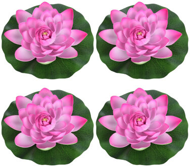 Drijvende waterlelie - 4x - roze - kunststof - 26 cm