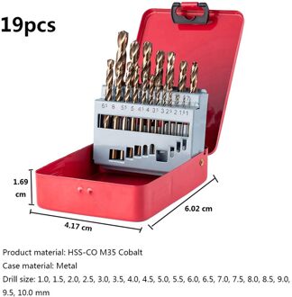 Drillpro 13/19/25Pcs M35 Kobalt Boor Set Hoge Snelheid Staal Spiraalboor Gat Met Metalen case Voor Hout Metaal Werken 19stk