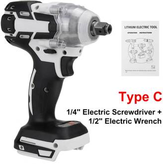 Drillpro Borstelloze Draadloze Elektrische Slagmoersleutel Schroevendraaier Oplaadbare 1/2 "& 1/4" Wrench Power Tools Voor 18V Makita batterij type C
