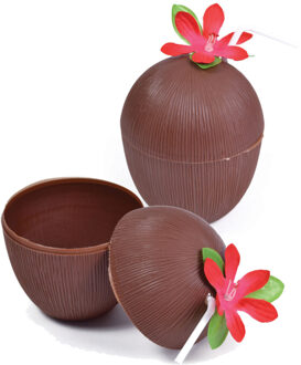 Drinkbeker - kokosnoot -Hawaii - bruin - kunststof - 400 ml