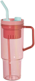 Drinkbeker met rietje Titan - roze - 1 liter