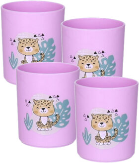 Drinkbekers - 10x - kunststof - 350 ml - paars - luipaard - kinderen - camping