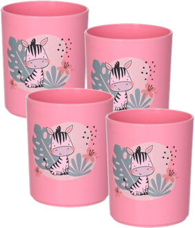 Drinkbekers - 10x - kunststof - 350 ml - roze - zebra - kinderen - camping