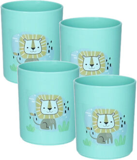 Drinkbekers - 12x - kunststof - 350 ml - aqua - leeuw - kinderen - camping
