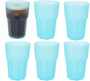Drinkbekers - 6x - blauw - kunststof - 480 ml - onbreekbare camping en kinder bekers