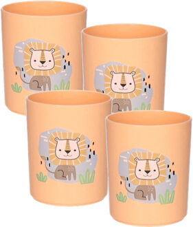 Drinkbekers - 6x - kunststof - 350 ml - oranje - leeuw - kinderen - camping