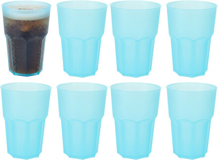 Drinkbekers - 8x - blauw - kunststof - 480 ml - onbreekbare camping en kinder bekers