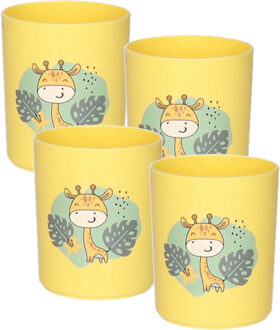 Drinkbekers - 8x - kunststof - 350 ml - geel - giraf - kinderen - camping