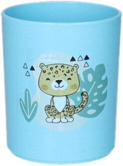 Drinkbekers - kunststof - 350 ml - blauw - luipaard - kinderen - camping