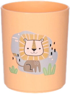 Drinkbekers - kunststof - 350 ml - oranje - leeuw - kinderen - camping