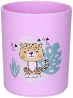 Drinkbekers - kunststof - 350 ml - paars - luipaard - kinderen - camping