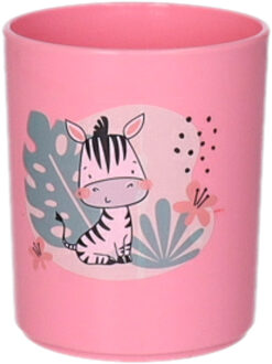 Drinkbekers - kunststof - 350 ml - roze - zebra - kinderen - camping