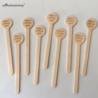 Drinken Roerstaafjes Wegwerp Houten Roerstokjes Custom Gegraveerde Thuis Bar Drank Koffie Cocktail Stirrers 100 Stuks Verjaardagsfeestje personalized letters