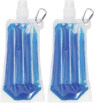 Drinkfles/bidon - 2x - blauw - navulbaar - met koelvloeistof - 400 ml - festival/outdoor