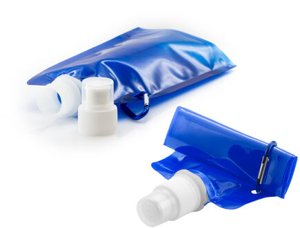 Drinkfles/bidon - 4x - blauw - navulbaar - opvouwbaar met haak - 400 ml - festival/outdoor