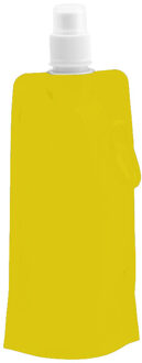 Drinkfles/bidon - geel - navulbaar - opvouwbaar met haak - 400 ml - festival/outdoor