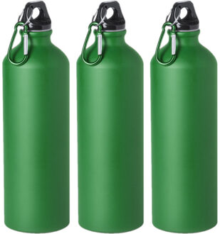Drinkfles Thor - 3x - groen - aluminium - schroefdop - 800 ml - met karabijnhaak