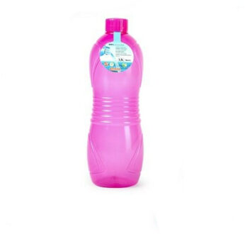 Drinkfles/waterfles/bidon - 1000 ml - transparant/roze - kunststof