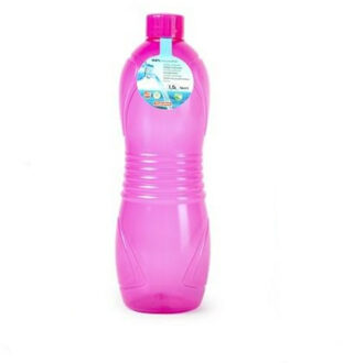 Drinkfles/waterfles/bidon - 1500 ml - transparant/roze - kunststof
