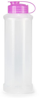 Drinkfles/waterfles/bidon - 1600 ml - transparant/roze - kunststof