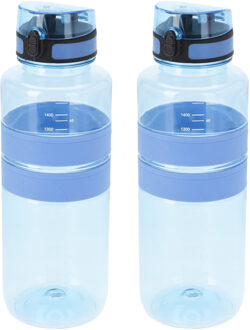 Drinkfles/waterfles/bidon - 2x - 1500 ml - blauw - kunststof