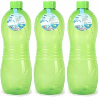 Drinkfles/waterfles/bidon - 3x - 1000 ml - transparant/groen - kunststof