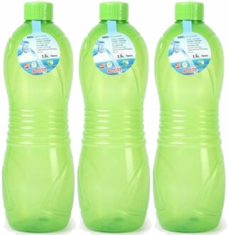 Drinkfles/waterfles/bidon - 3x - 1500 ml - transparant/groen - kunststof