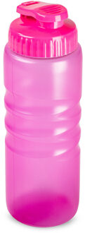 Drinkfles/waterfles/bidon met druksluiting - 650 ml - transparant/roze - kunststof