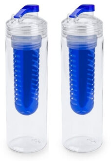 Drinkfles/waterfles met fruitfilter - 2x - 700 ml - infuser - Fruitwater fles - transparant/blauw
