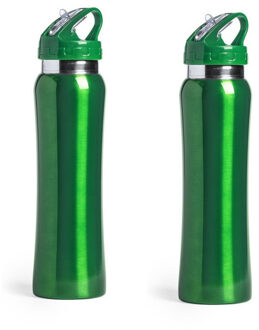 Drinkfles/waterfles Powerline - Set van 2x stuks - 800 ml - metallic groen - RVS metaal - Sportfles