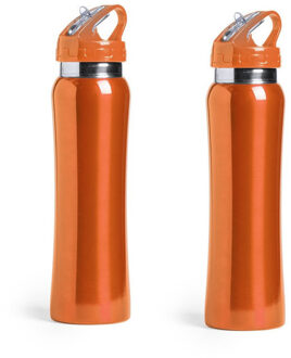 Drinkfles/waterfles Powerline - Set van 2x stuks - 800 ml - metallic oranje - RVS metaal - Sportfles