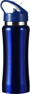Drinkfles/waterfles Sportbidon - metallic blauw - RVS - Waterflessen - Hoge kwaliteit