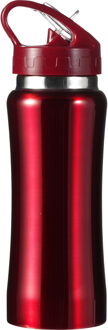 Drinkfles/waterfles Sportbidon - metallic rood - RVS - Waterflessen - Hoge kwaliteit