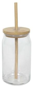 Drinkglas bamboe deksel + rietje 500ml transparant
