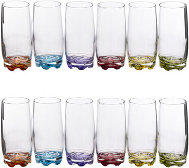 Drinkglazen - 18x stuks - waterglazen - 380 ml - kleurenmix