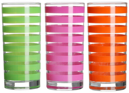 Drinkglazen Colorama - 3x - roze/oranje/groen - glas - 295 ml - gekleurd mix